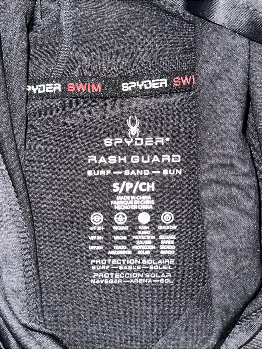 Spyder Swim Rash Guard Hoodie UPF 30+ Performance Sun Shirt Black Small - Picture 3 of 8